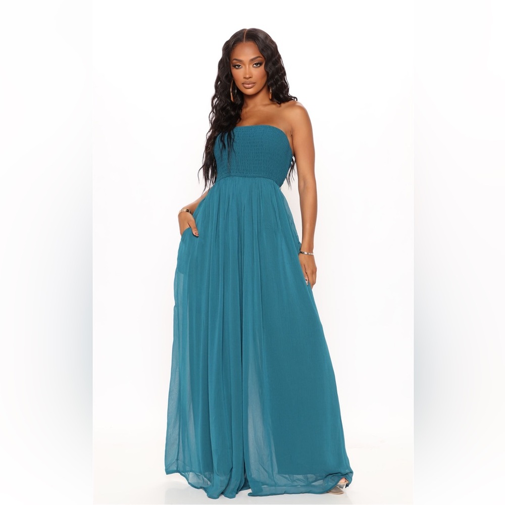 Fashion Nova Summers In Capri Jumpsuit - Teal 1X